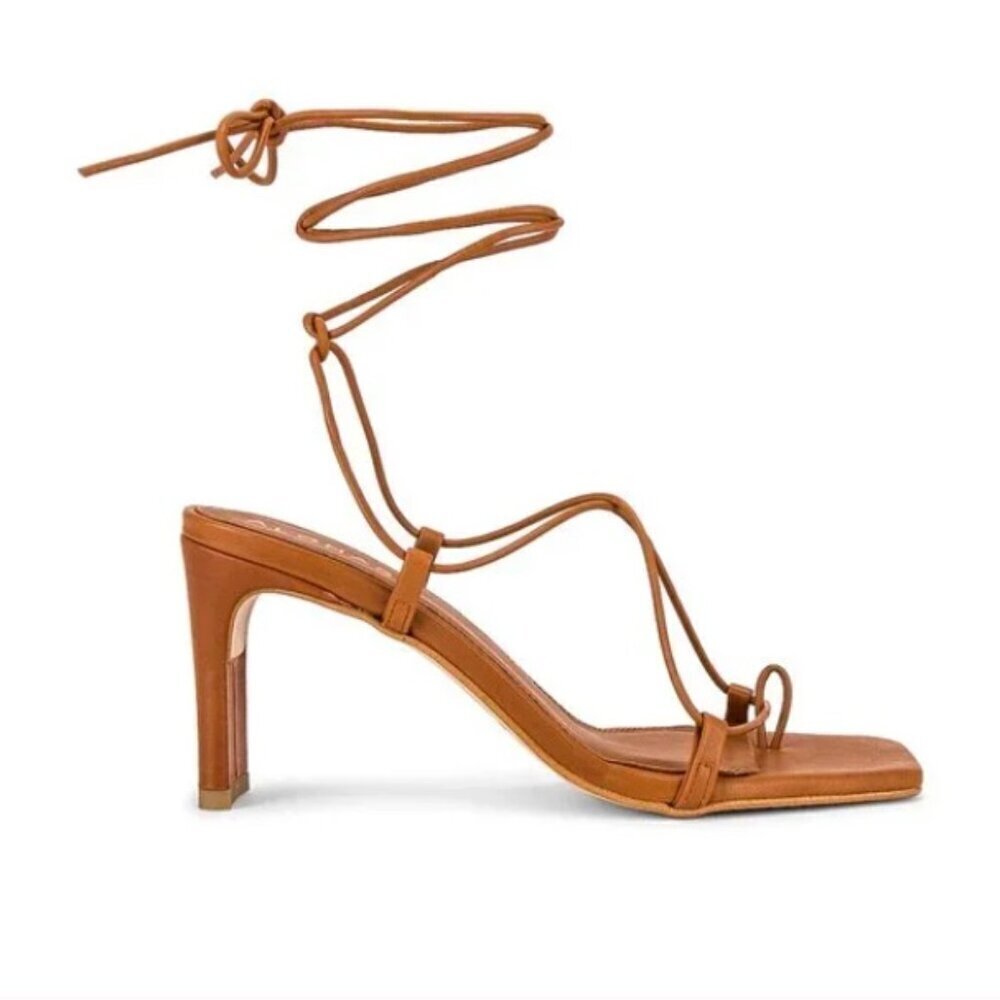 Alohas Bellini Leather Sandals Tan Lace-Up Square Toe Strappy Size 38 7.5 Womens